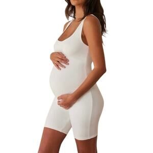 Bumpsuit The Cindy Maternity Romper Ivory Beige Tank Bike Shorts Jumpsuit Size M